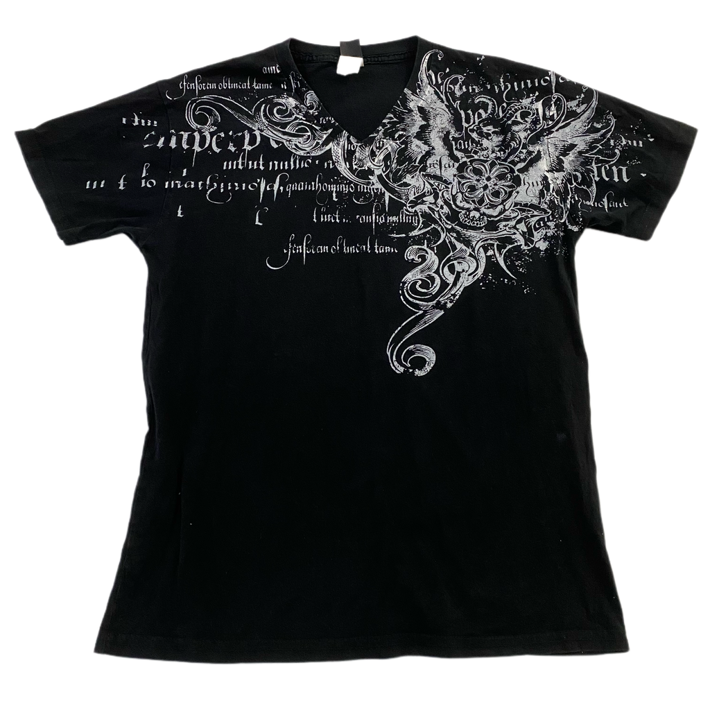 winged skull v-neck